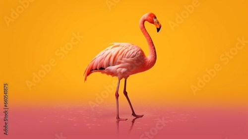 Pink flamingo in yellow background.Generative AI