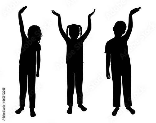 Cheerful group of children. Silhouettes of happy girl and boy. Vector illustration