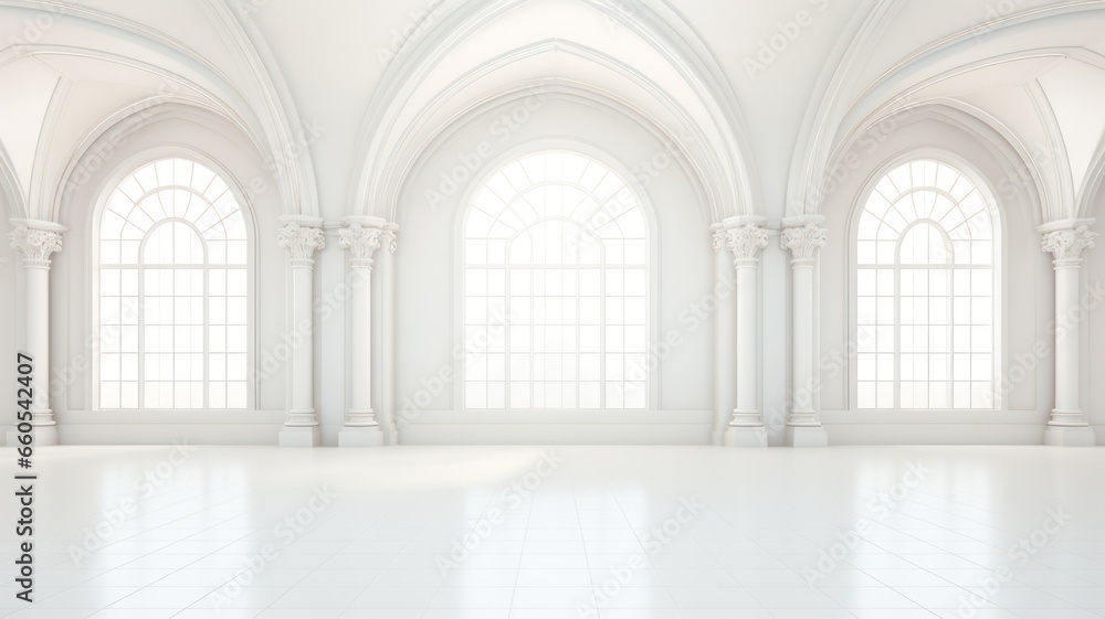 White modern big hall created with Generative AI White modern big hall created with Generative AI