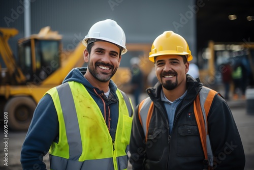 Portrait of smiling industrial engineers in hardhats