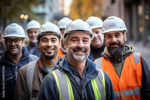 Portrait of smiling industrial engineers in hardhats