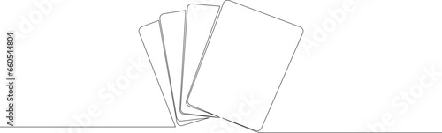 Four square frames continuous line drawing. Blank playing cards drawn by single line. Simple abstract doodle frame. Vector illustration.