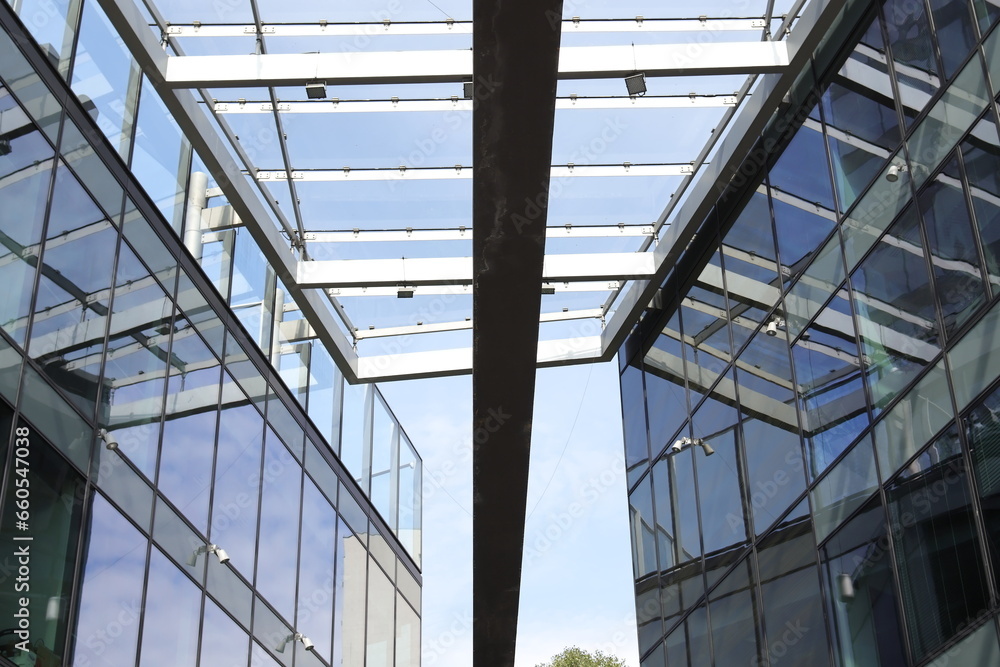 A steel beam between two skyscrapers