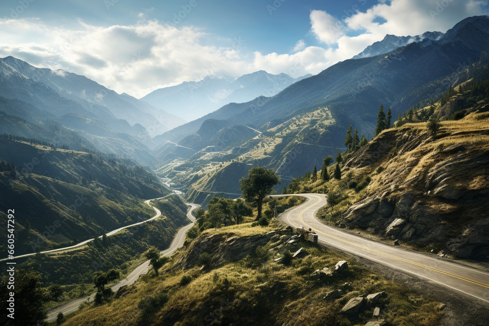 Cruising through a mountain pass on a winding road, a series of ...
