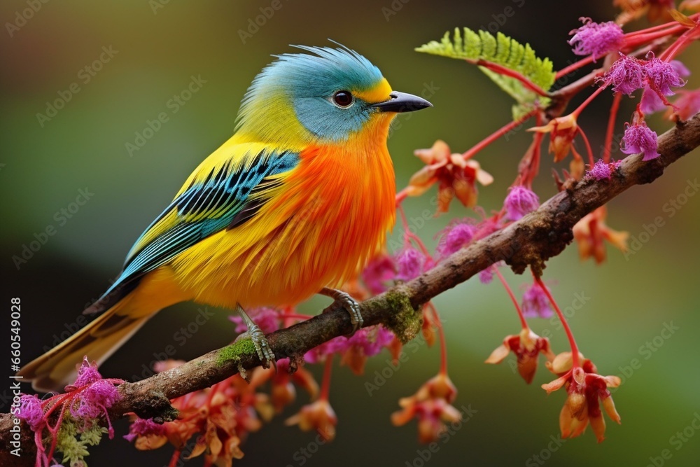 Colorful bird native to tropical forests. Generative AI