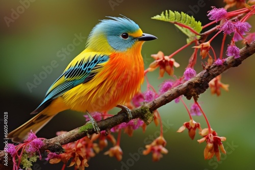 Colorful bird native to tropical forests. Generative AI © Madoc