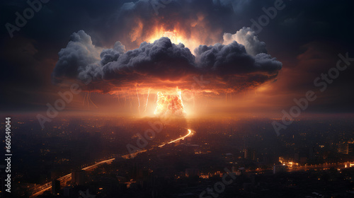 Conceptual image of a nuclear war exploding a city.