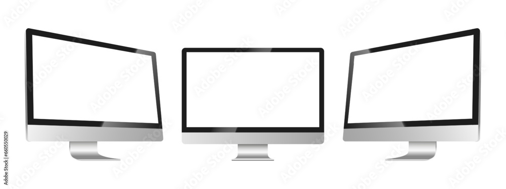 Realistic Mockup computer. Screen monitor display on thre sides with blank screen for your design. Realistic vector illustration EPS 10 - obrazy, fototapety, plakaty 