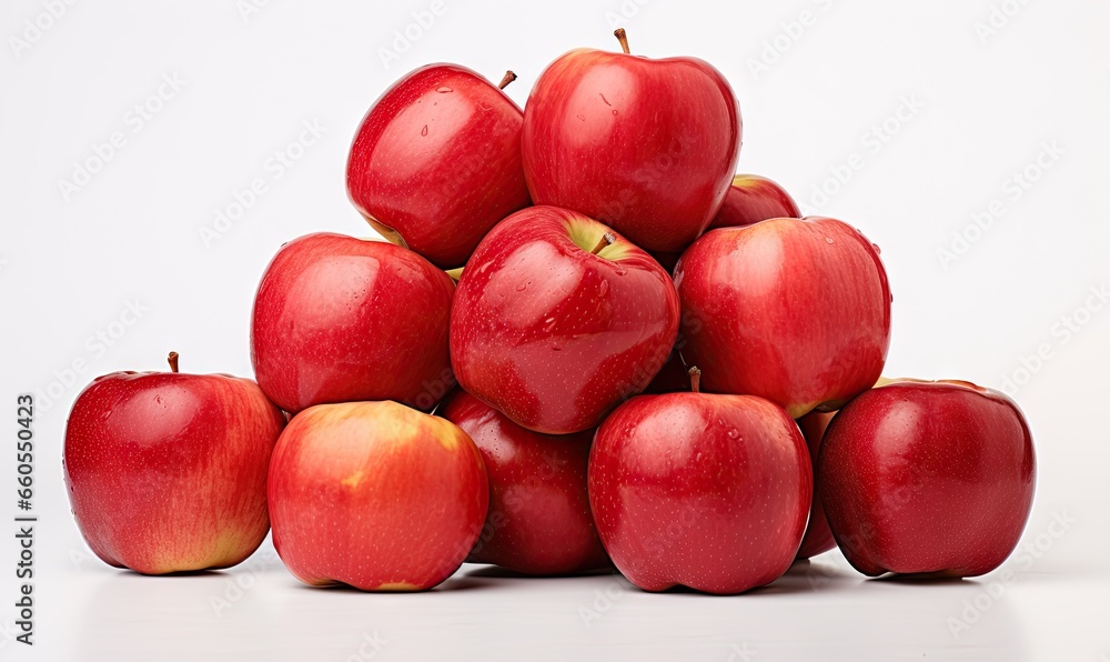 Bounty of fresh red apples on white background isolated. Healthy harvest. Ripe juicy and delicious. Nature bounty. Wholesome apple. Crisp and delight