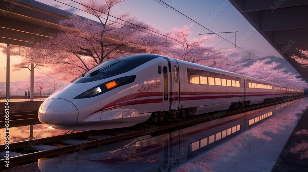The bullet train The background is mainly composed of.Generative AI.
