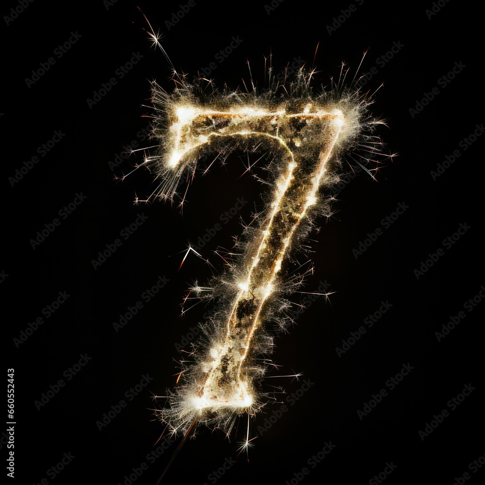7th Birthday Celebrations: Sparkling Digit 7 on Black Background 7th Birthday Celebrations: Sparkling Digit 7 on Black Background