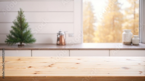 blank table blur kitchen background chrismas