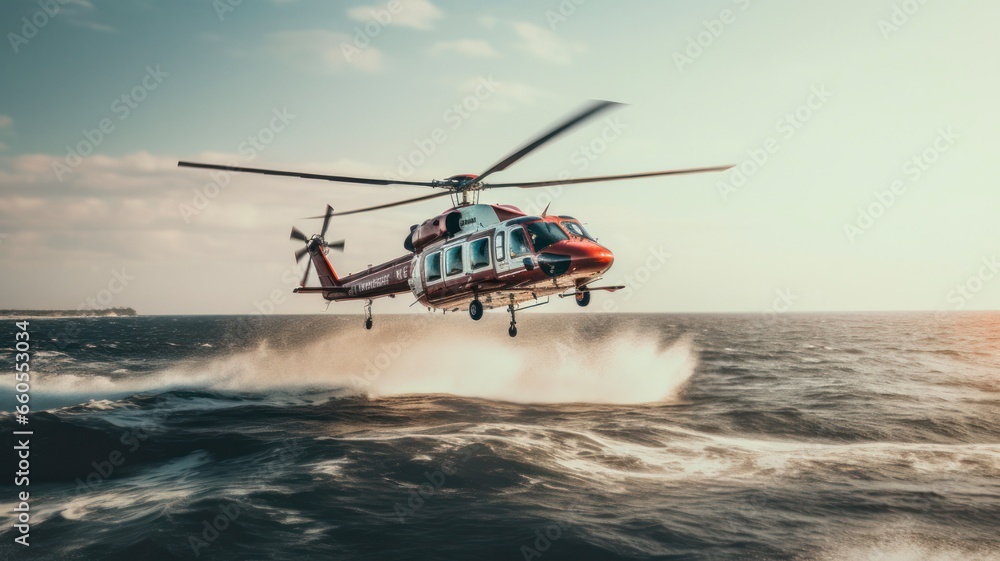 Aerial View of the Serene Ocean: Helicopter Flyover and Airplane Landing on Water for Hassle-Free Travel and Transport by Air and Sea Aerial View of the Serene Ocean: Helicopter Flyover and Airplane Landing on Water for Hassle-Free Travel and Transport by Air and Sea