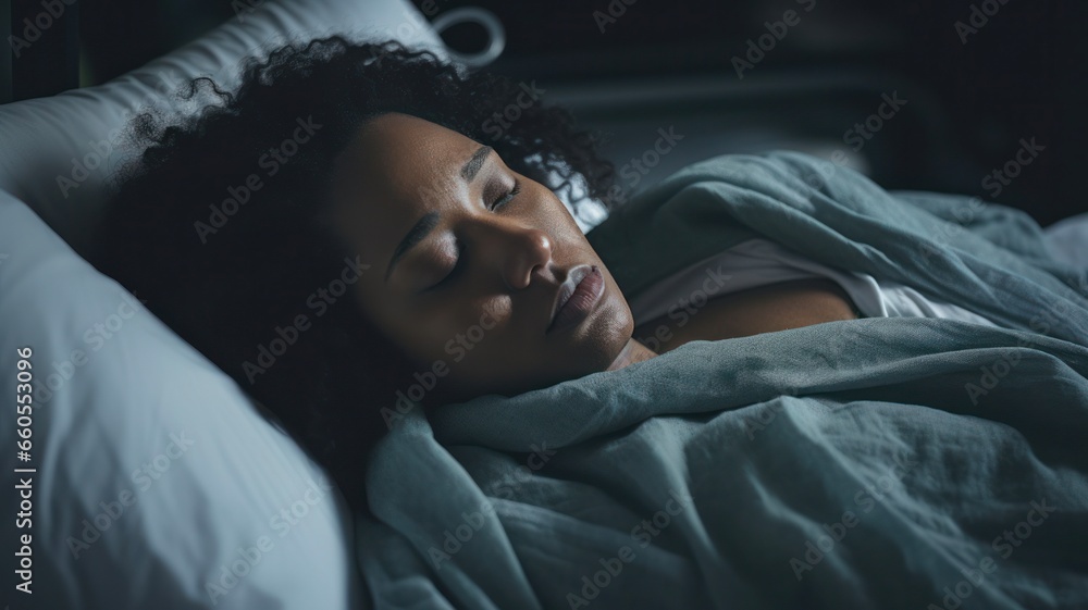 African American Woman Alone in Bed, Suffering from Allergy Aches African American Woman Alone in Bed, Suffering from Allergy Aches