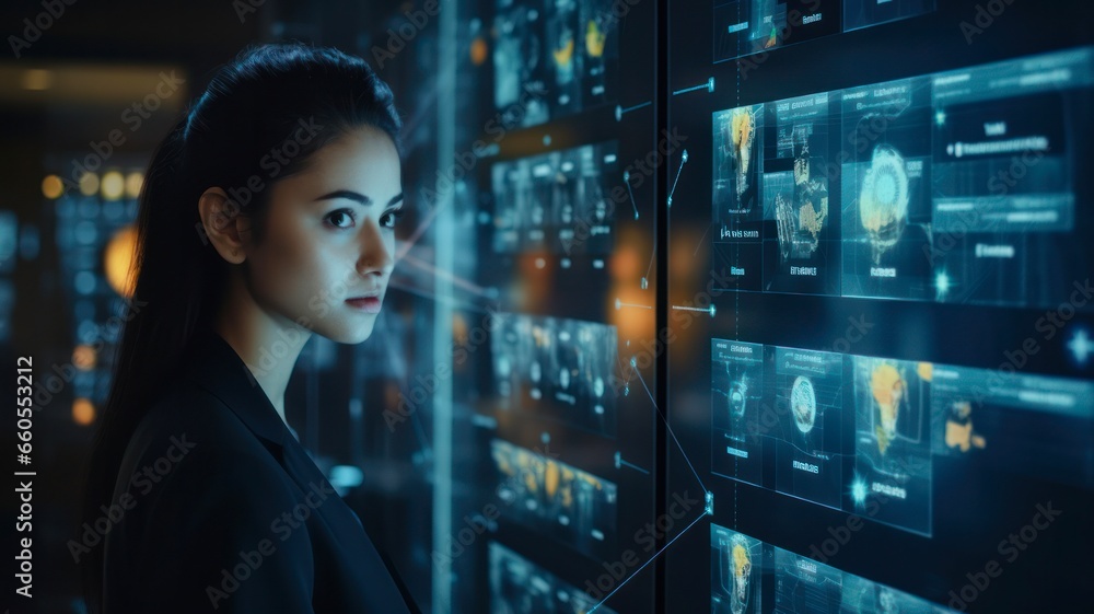 AI Facial Recognition and Data Analysis for Safe City Concept AI Facial Recognition and Data Analysis for Safe City Concept