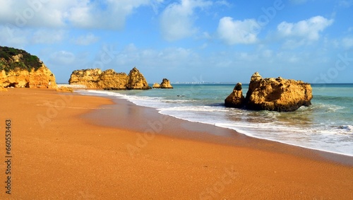 landscape of Praia da Dona Ana beach located in Lagos in the Algarve region in southern Portugal on the Atlantic Ocean photo