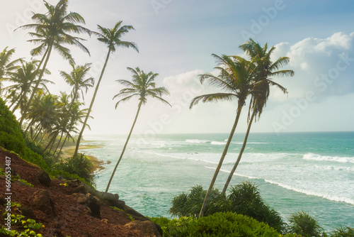 Morning sunrise at a gorgeous beach in the southern beach of Sri Lanka. Perfect summer day at Mirissa, Sri Lanka. photo