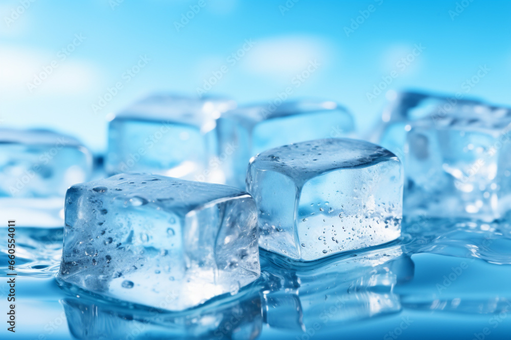A group of ice cubes floating on top of water, Generative AI A group of ice cubes floating on top of water, Generative AI