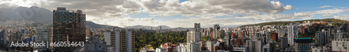 Panoramic view of the north central area of the city of Quito during a cloudy sunset