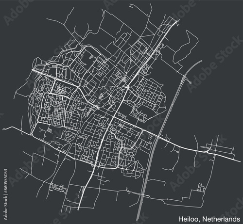 Detailed hand-drawn navigational urban street roads map of the Dutch city of HEILOO, NETHERLANDS with solid road lines and name tag on vintage background
