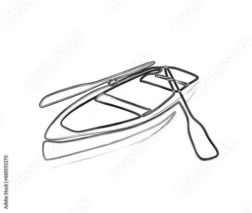Minimal Wooden fishing boat outline illustration. Simple of fishing boat in stylized ink brush drawing vector design.