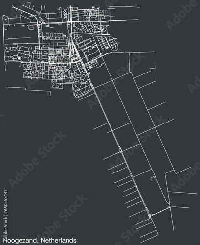 Detailed hand-drawn navigational urban street roads map of the Dutch city of HOOGEZAND, NETHERLANDS with solid road lines and name tag on vintage background