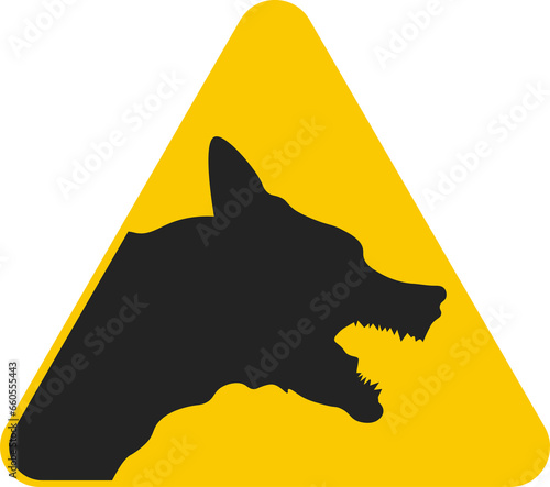 Foto Isolated illustration sign beware of dog, mad dog caution, angry dog warning yel
