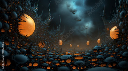 3d modern art alien worlds wallpaper with dark abstract image showing orange and black images