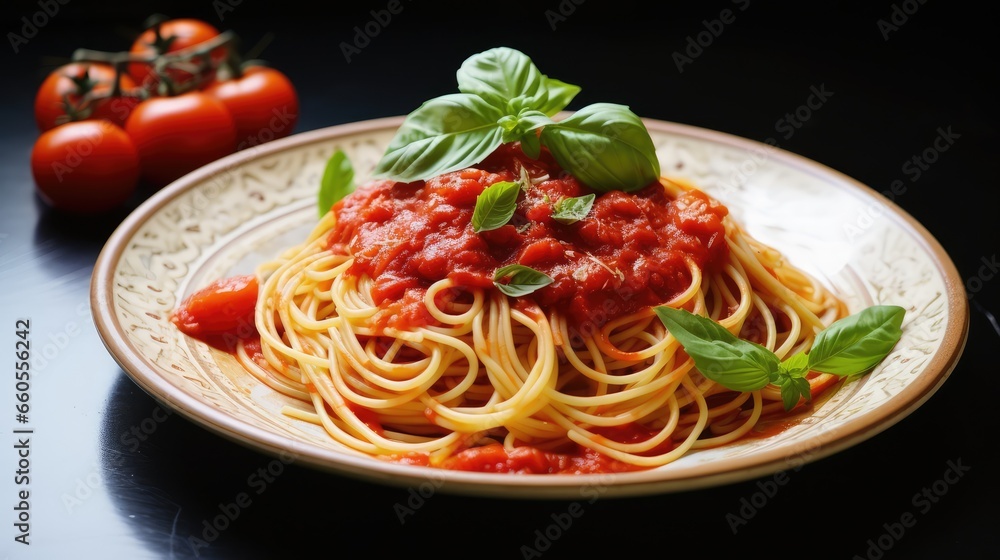 spaghetti with tomato sauce and basil - generative ai spaghetti with tomato sauce and basil - generative ai