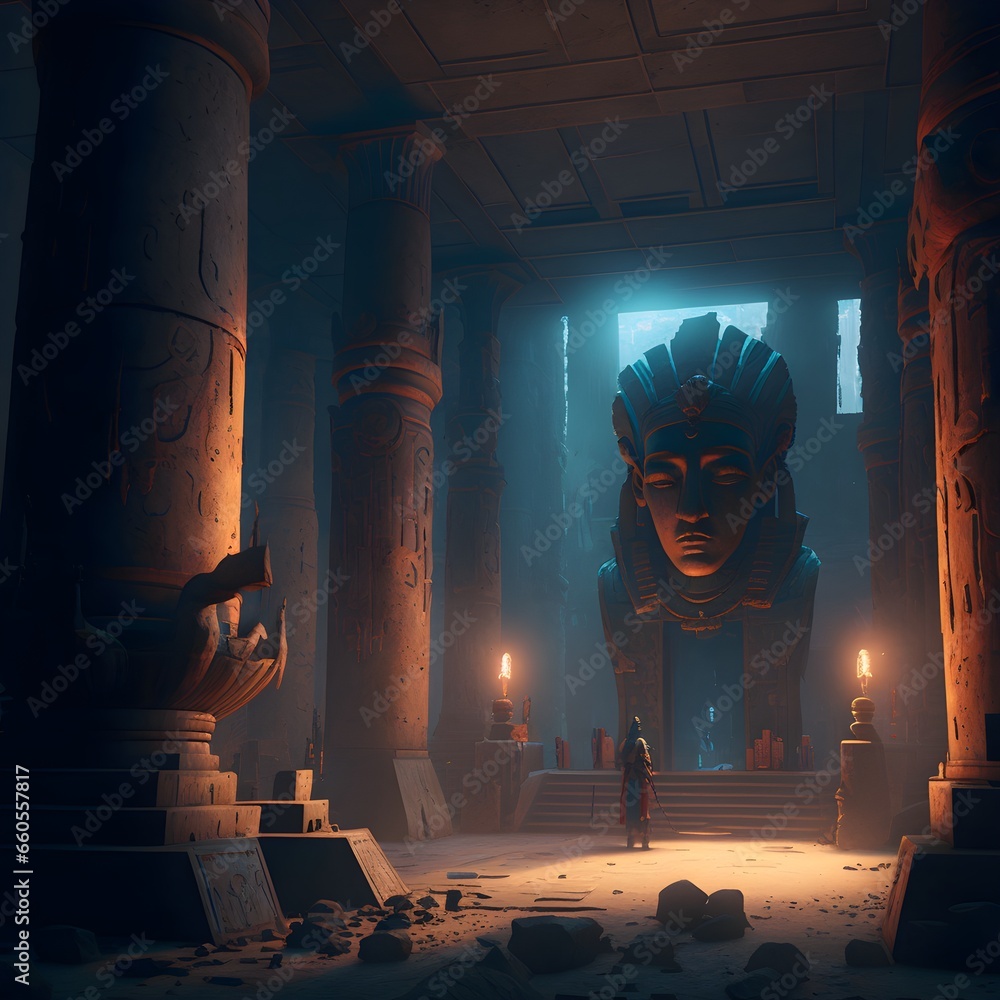 discovering an ancient lost civilization cinematic volumetric lighting ...