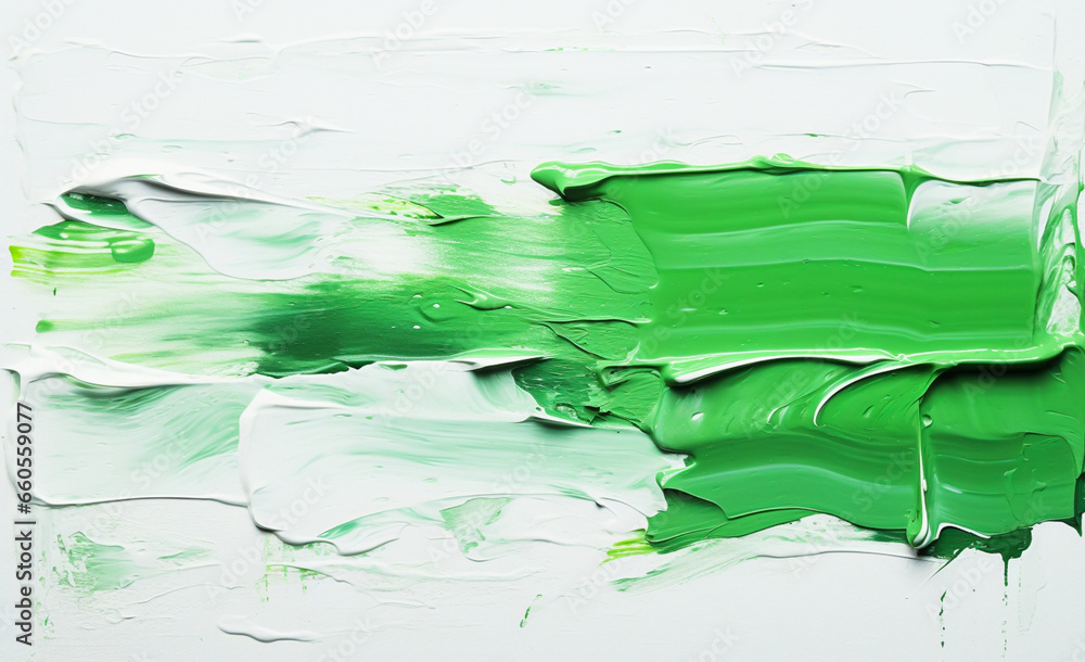 Zielono - biały, gruby pas namalowany farbą olejną. Białe tło. - obrazy, fototapety, plakaty 