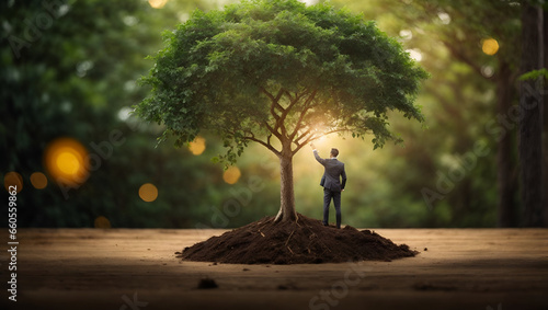 Business development to success and growing growth concept. Businessman taking care of the tree photo