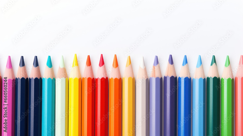 multicolored pencils on white background