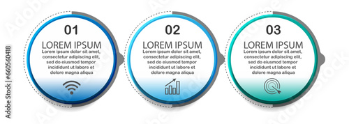 infographic template design, minimalist concept, interconnected circles with 3 steps, lines and colors in each step, good for your business presentation