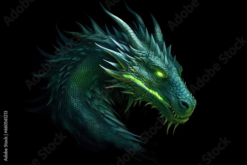 abstraction of a green dragon on a dark background  for design  symbol of the year 2024