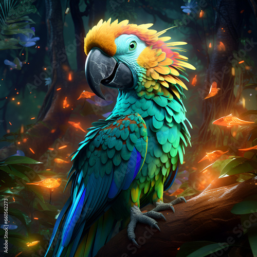 Bunter Papagei im Wald bläulich Colorful parrot in the forest bluish © NoahPhilipp