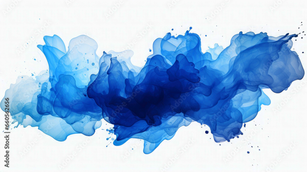 Abstract blue color painting, watercolor splashes or stain as explosion, isolated on white background - obrazy, fototapety, plakaty 