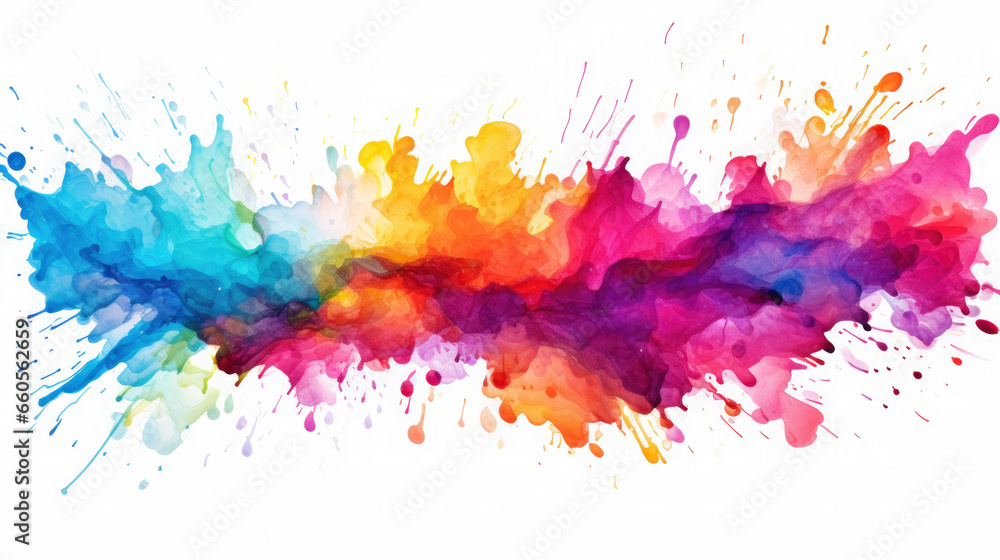 Abstract mixed colored painting, watercolor splashes or stain as explosion, isolated on white background