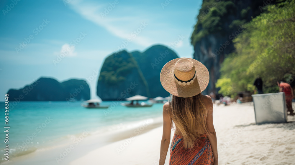 Young Woman Walking on Thailand Beach