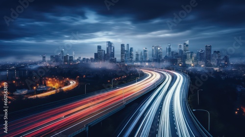Night highway view with neon lights top view © Terablete