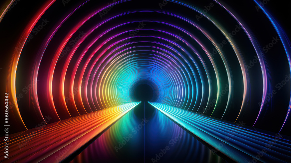 Fototapeta premium Abstract Infinity Tunnel with Neon Rainbow