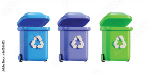 3d recycle and trash bin icon set vector illustration
