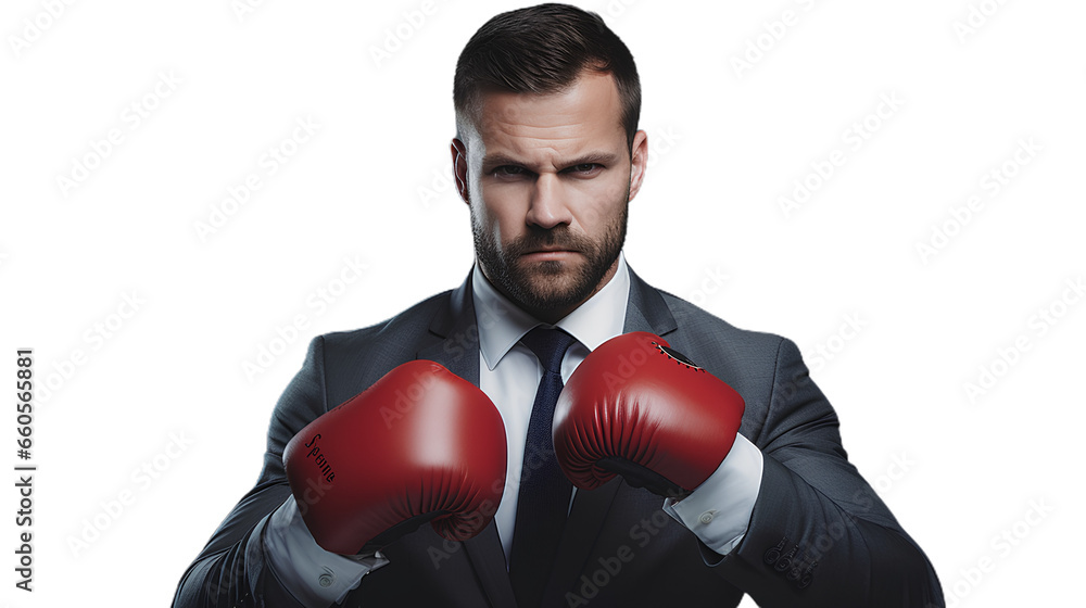 businessman wearing a suit and boxing gloves. Isolated on Transparent background. businessman wearing a suit and boxing gloves. Isolated on Transparent background.