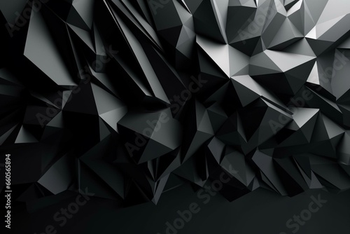 Abstract 3D polygon background with black geometric facets. Generative AI