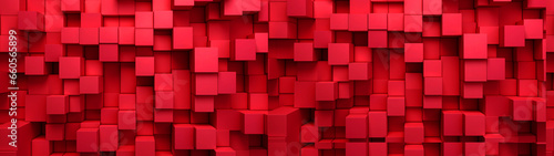 Red abstract carved wood blocks, geometric mosaic background playful forms, modular design with 3D effect