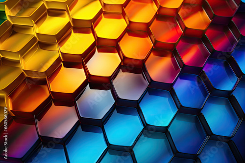 Iridescent colors glass honeycomb.