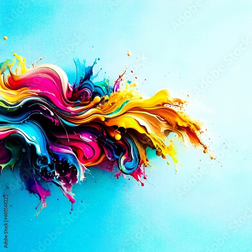 Splashing paint all over the light white walls creates a colorful, bright, abstract, flowing gradient.