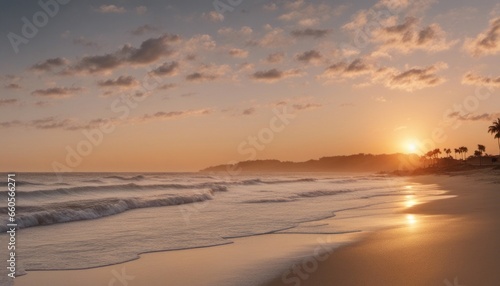 An inspiring New Year s Day sunrise over a tranquil beach  embodying hope and fresh  Blank Space  for your narrative