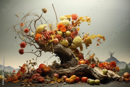 composition with apples and grape. autumn harvest collage concept