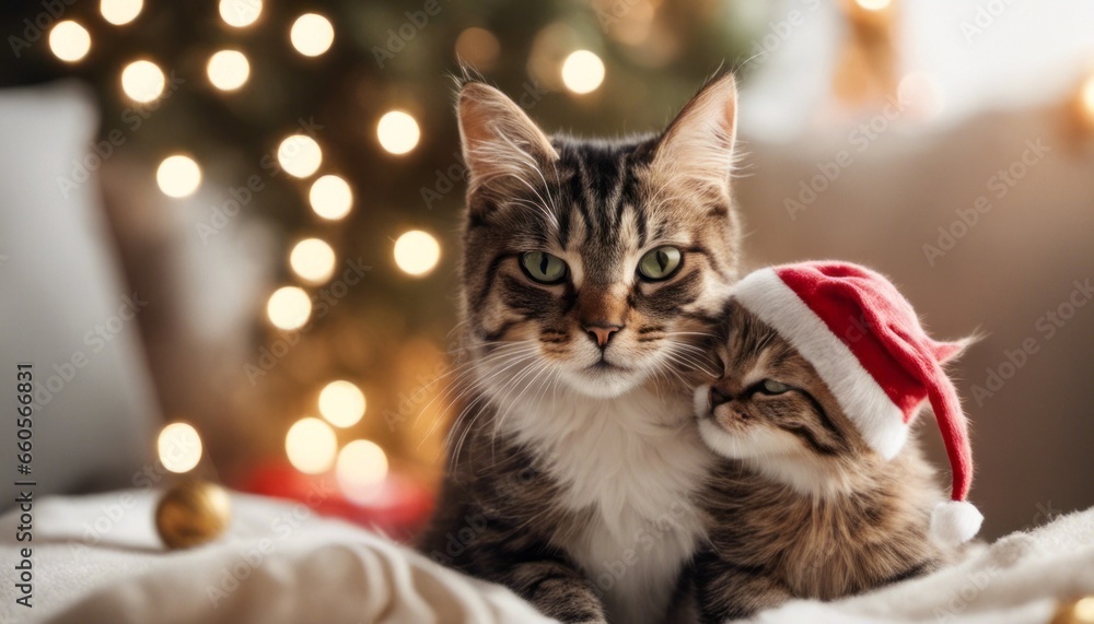 A heartwarming image of a cat sharing a holiday with a friend, providing [Blank Space] for a 'Sharing Joy' message